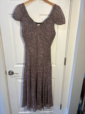 Talbots Brown & Black Floral Scoop-Neck Midi Dress